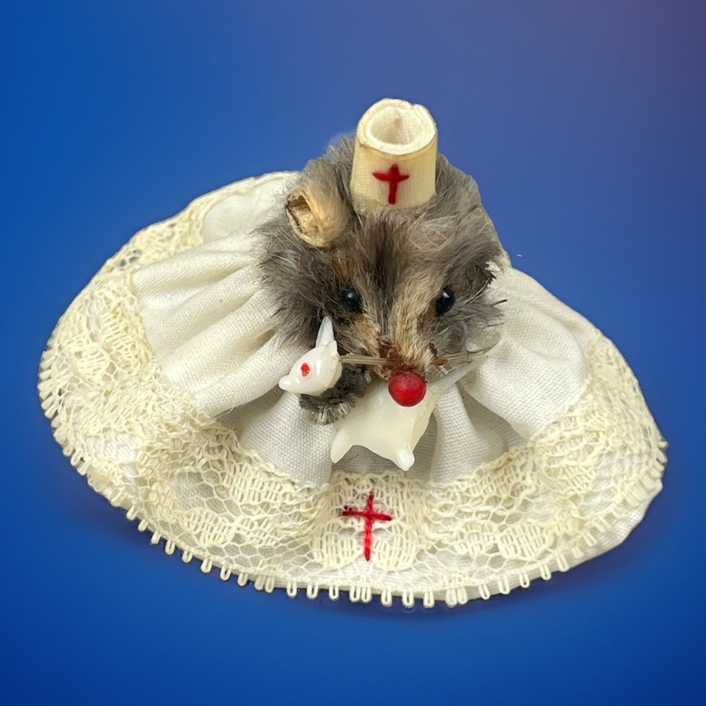 Vintage Mice Original Fur Toy West Germany Nurse Mouse Hospital